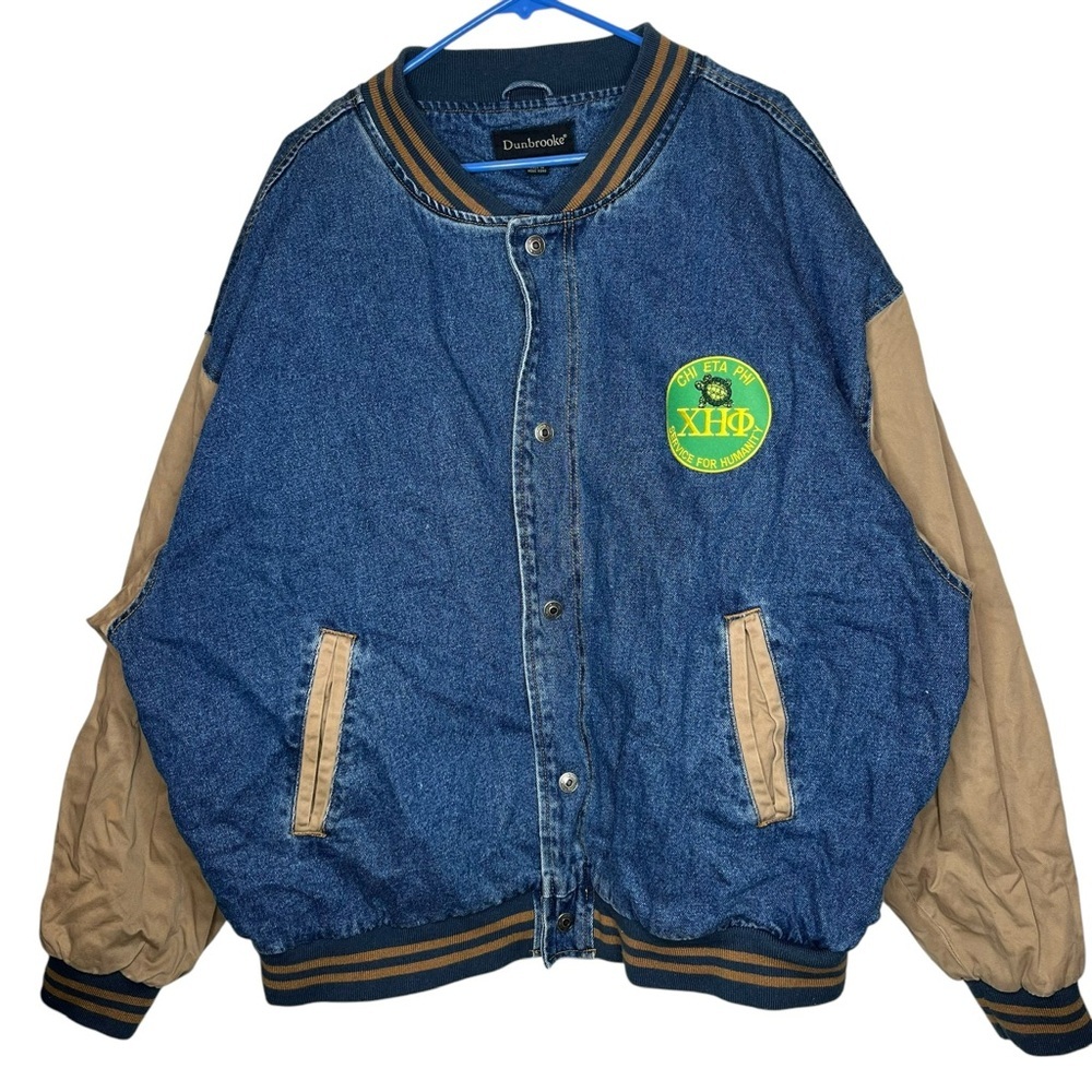 Dunbrooke Blue and Tan Services for Humanity Jean Jacket with Ribbed Accents